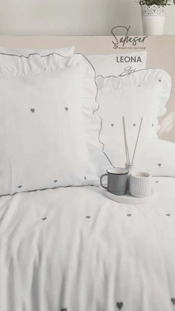 Şaheser Home Collection Jakarlı Nevresim Takımı Çift Kişilik Leona Gri 2