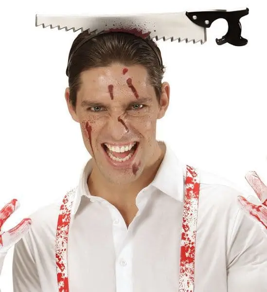 Kafaya Saplanmış Halloween Kanlı Testere Şaka Tacı 2