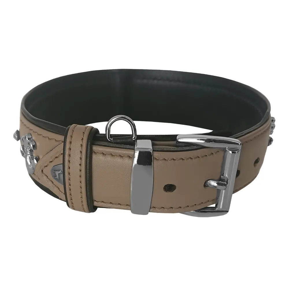 Deri Doğal Taşlı Köpek Boyun Tasması 28-33 cm X-Small Taba 6