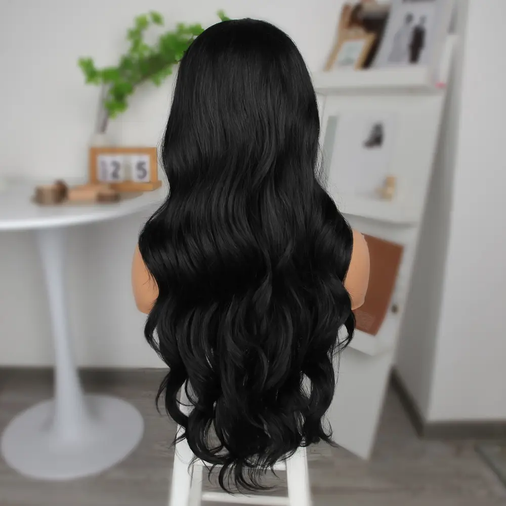 Siyah Fiber Sen Geniş Daalı Tül Peruk 5