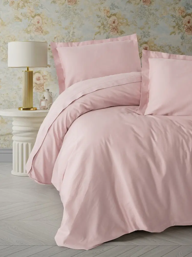 Elegant Pudra Çift Kişilik Saten Nevresim Takımı