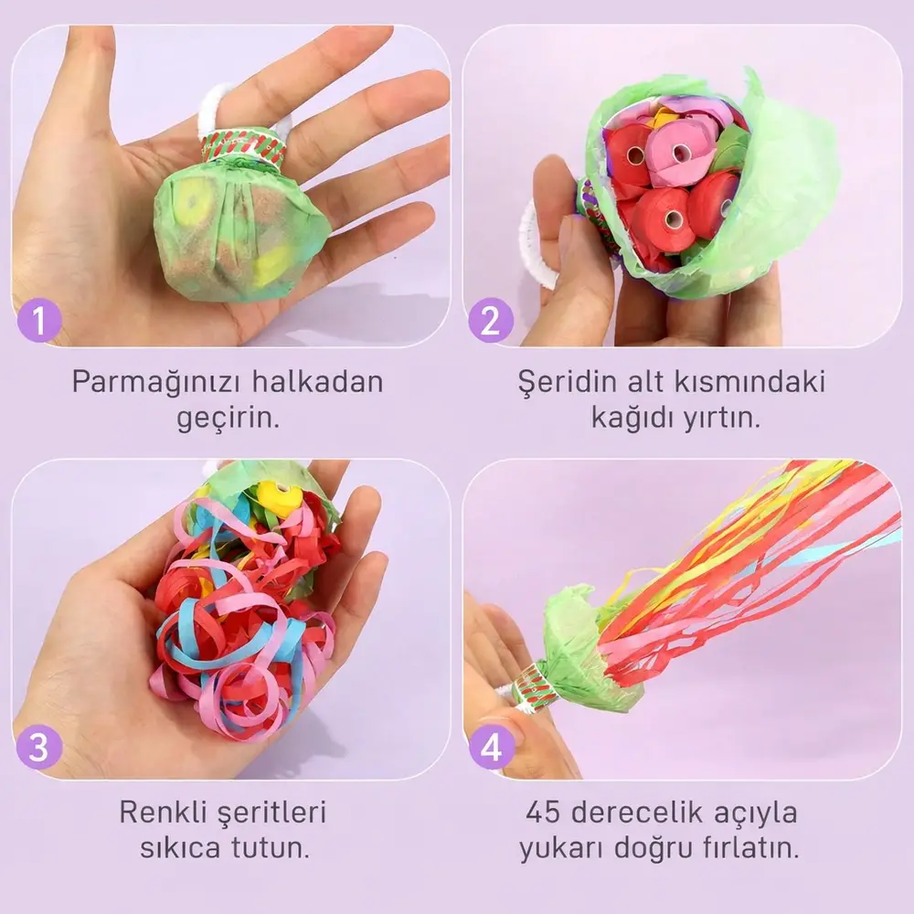 30 Şeritli Renkli Elle Atılan Konfeti – 5 Metre Uzayan Şerit Konfeti 1 Adet 3