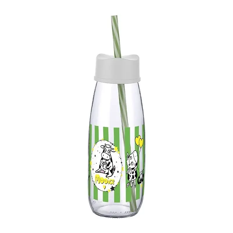 Hayvan Figürlü Pipetli Su Ve Süt Şişesi Cam 500 ML 3