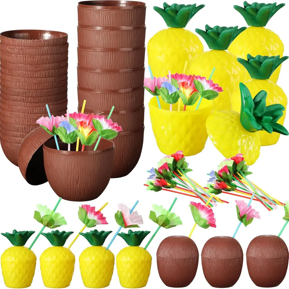 Ananas & Hindistan Cevizi Tasarımlı Pipetli Bardak Seti (6 Adet) 4
