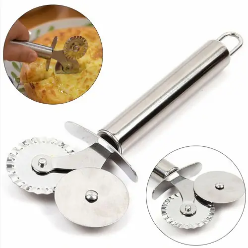 Çİft Başlı Metal Pizza Kesici ve Hamur Ruleti 3