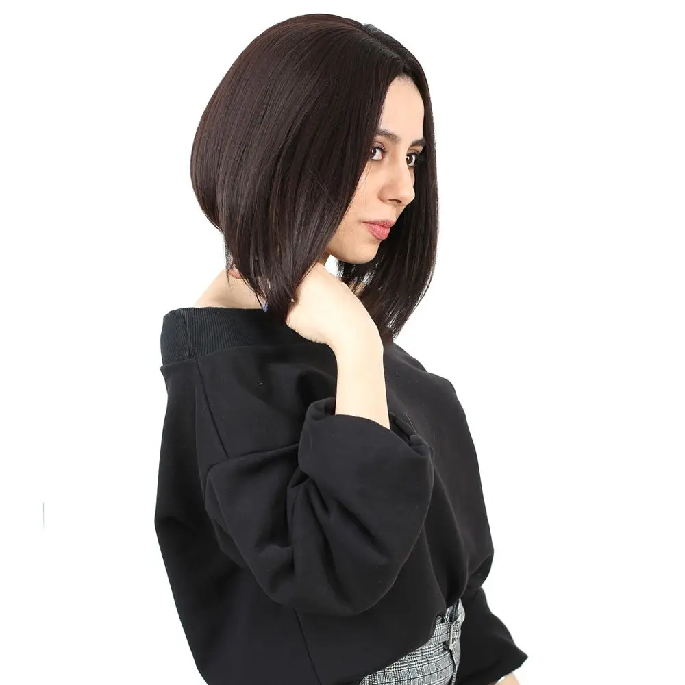 Kahkülsüz Düz Kısa Fiber Sen Peruk / Koyu Kahve 4