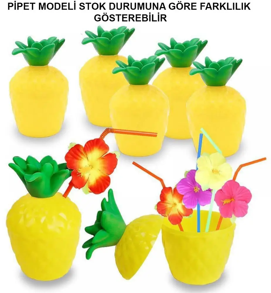 Ananas Hawaii Luau ha Pipetli İçecek Kabı Bardak 10x13 cm 1 Adet 2