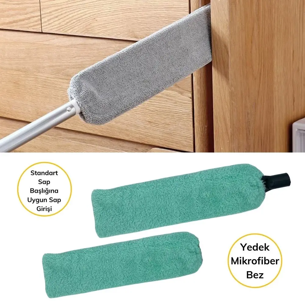 Saplı Mikrofiber Başlıklı Girintili Yüzey Temizleme Mopu Toz Alma Fırçası 5