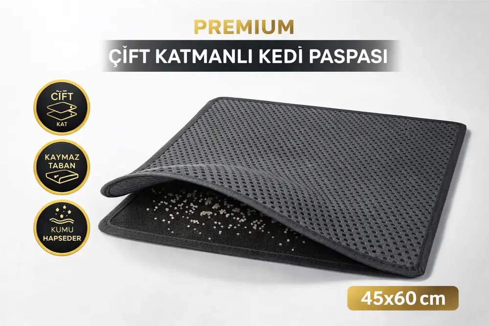 Kedi Elekli Tuvalet Önü Kum Tutucu Paspas 45 cm - 60 cm Gri