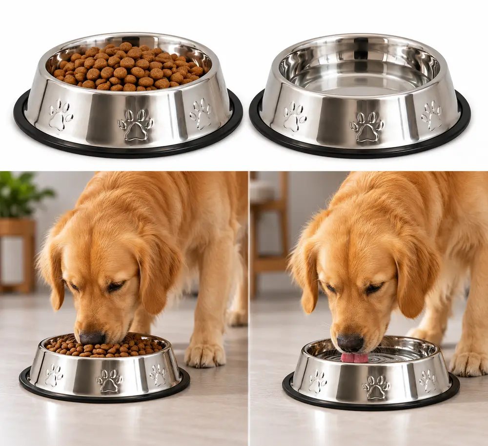 Köpekler İçin Pati Desenli Çelik Su Kabı 30 Cm - 64 Oz - 2 LT 3