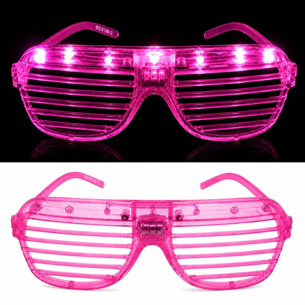 LED Işıklı Panjur Parti Gözlüğü Pembe Renk Shutter Gözlük
