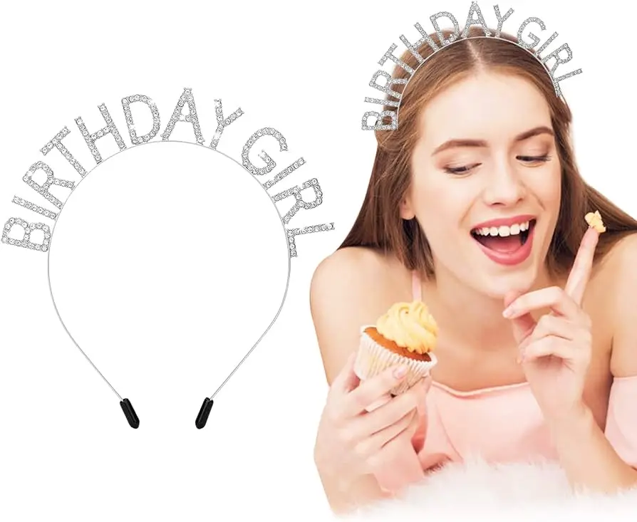 Kristal Taşlı Gümüş Birthday Girl Yazılı Doğum Günü Parti Tacı 19x11 cm 2