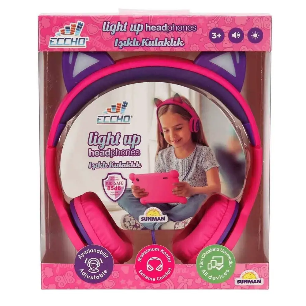 S00091067 -SUN-GLE-ECH-KULAKLIK KABLOLU KEDİ ŞKL.IŞIKLI PEMBE-MOR 4