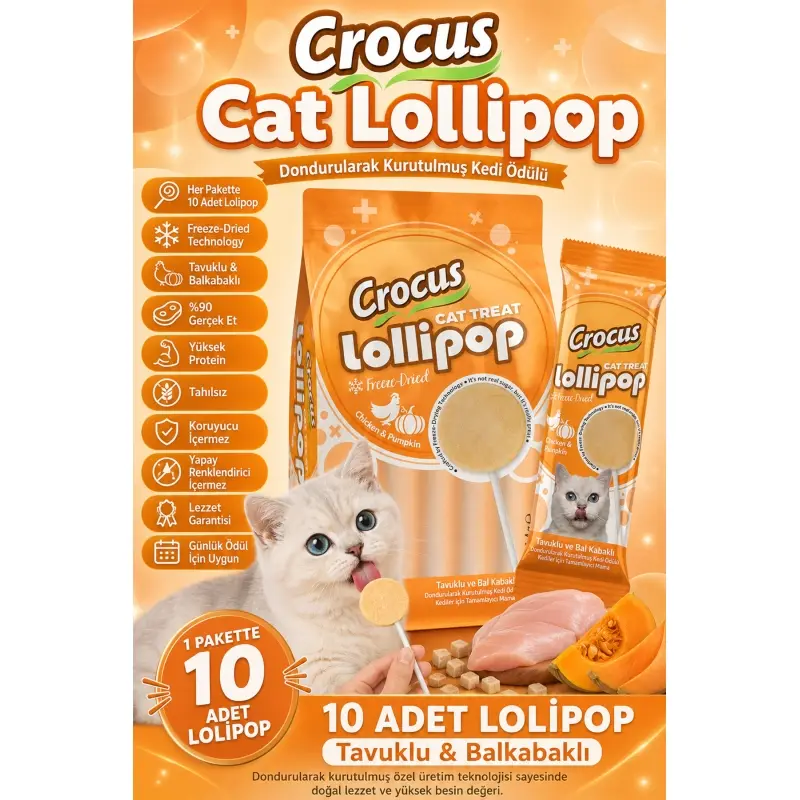 Crus Tuklu Ve Bal Kabaklı Kedi Lolipop 10 lu paket ( 10x1,4 gr ) 3