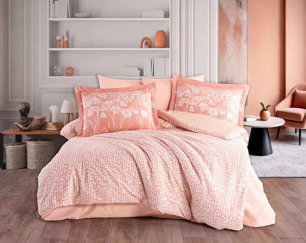 Çift Kişilik Poplin Nevresim Velura Terracota