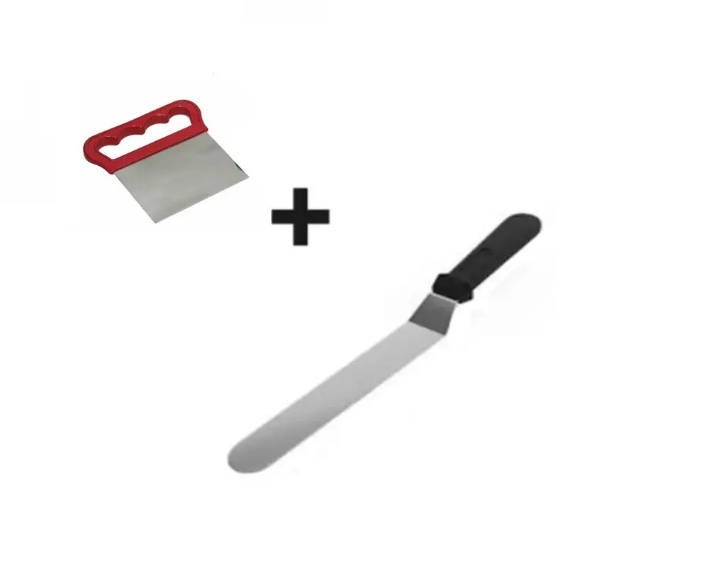 2li Set Hamur Şekillendirici Eğik Pasta Spatulası ve Metal Hamur Kesici Kazıyıcı Spatula 2