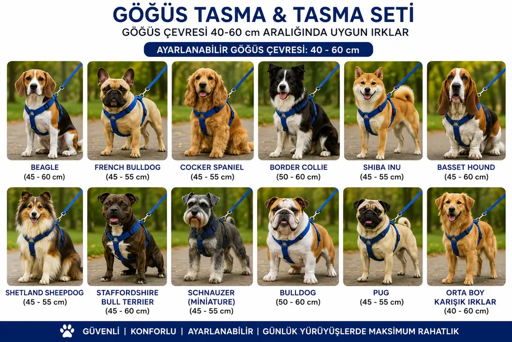 Gezdirme Kayışlı Dokuma Köpek Göğüs Tasma Seti 40*60-110 cm Mi 4
