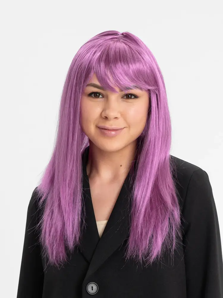Rose Pembe Renk Düz Kesim Uzun Parti Peruğu Takma 2