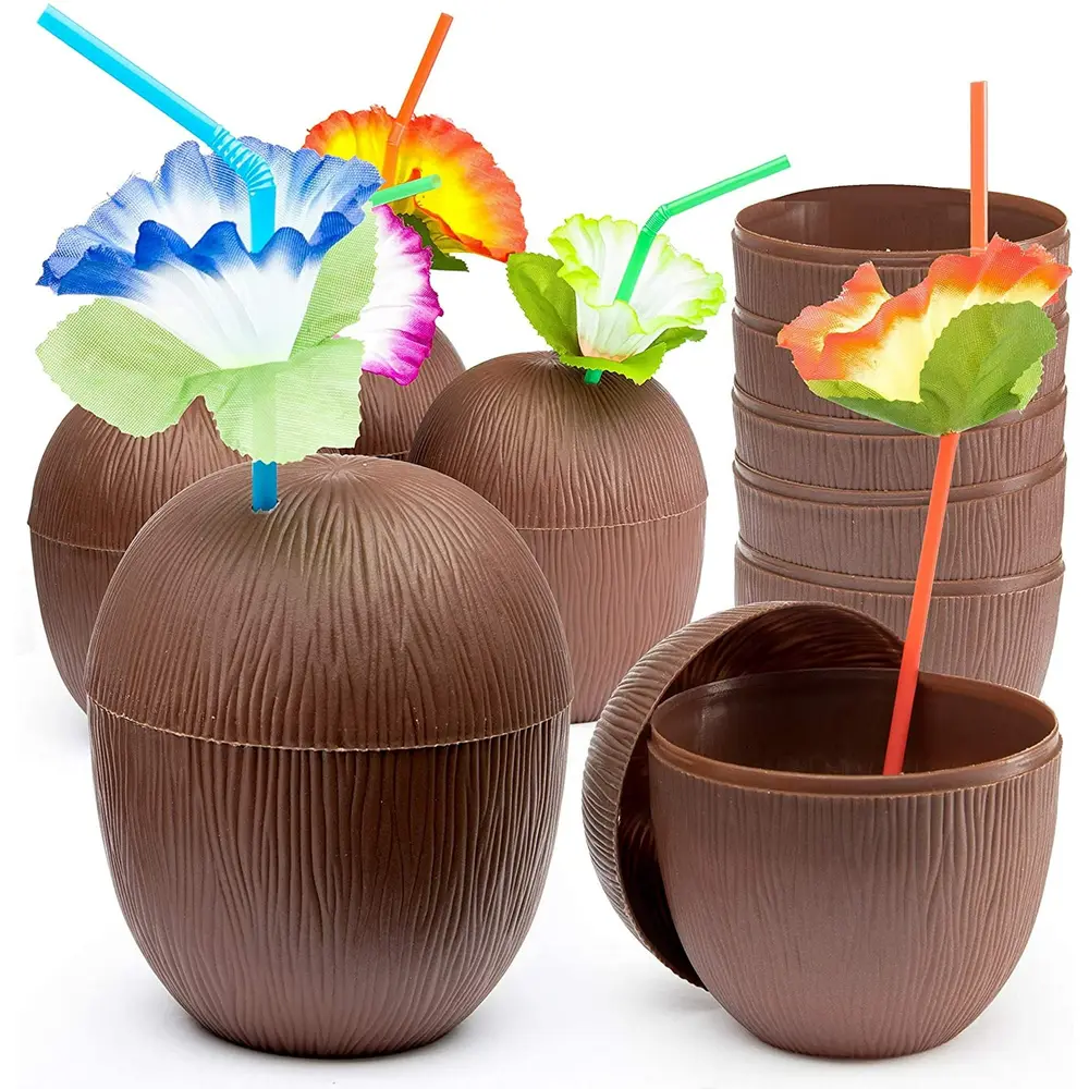 Hindistan Cevizi Hawaii Luau ha Pipetli İçecek Kabı Bardak 10x13 cm 1 Adet 3