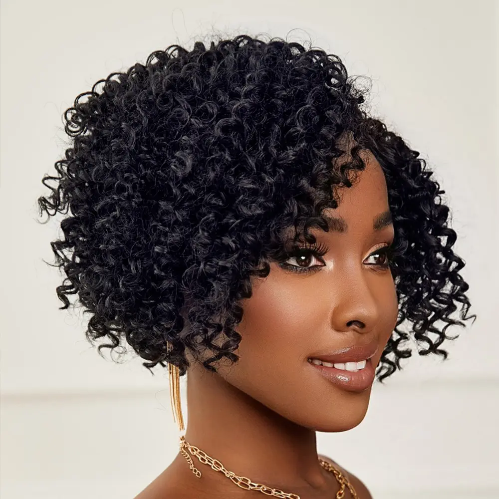 Siyah Kısa Afro Yan Tül Peruk 2