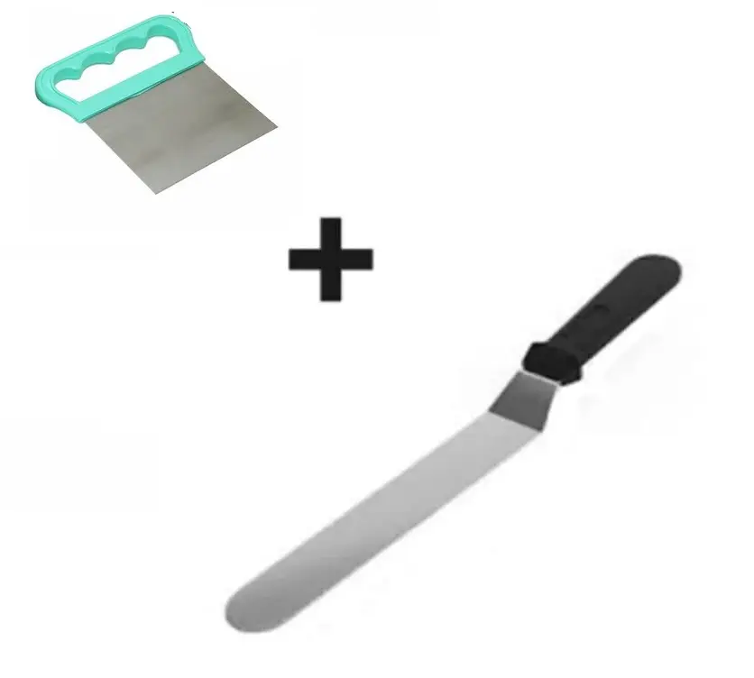 2li Set Hamur Şekillendirici Eğik Pasta Spatulası ve Metal Hamur Kesici Kazıyıcı Spatula 4