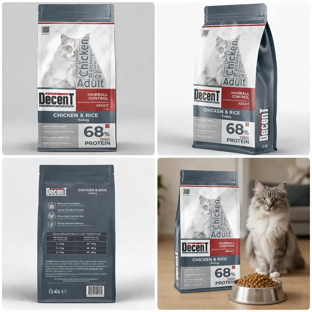 Decent Tuklu Yetişkin Kedi sı 1,5 Kg Control Tuk & Pirinç Yetişkin Kedi sı 5