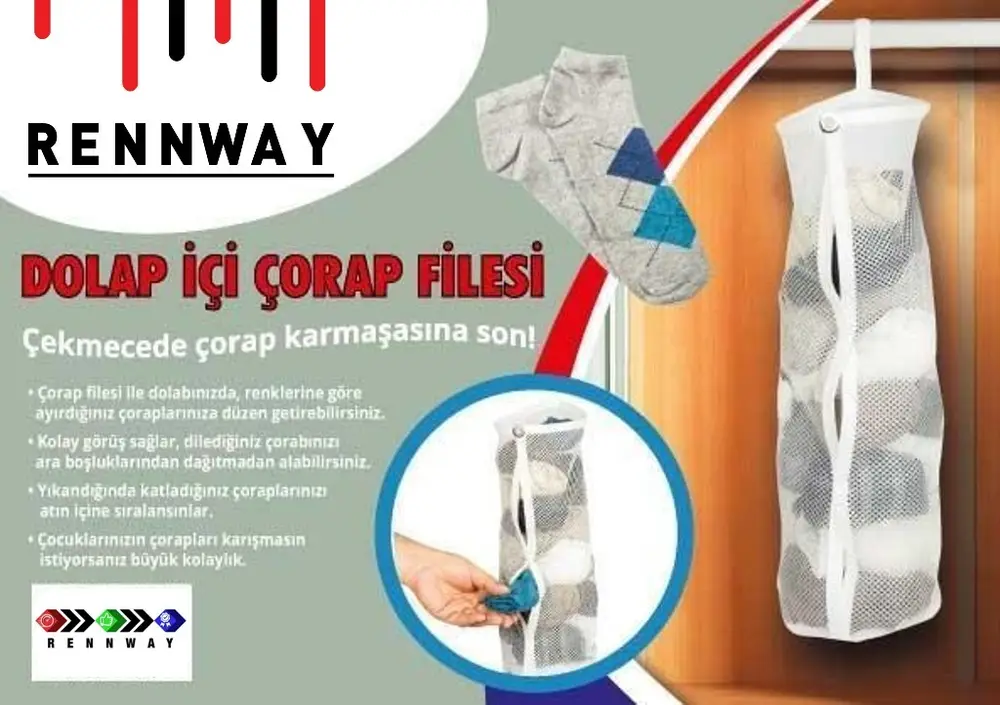 5 Adet Dolap İçi Asılabilir Temiz Çorap Düzenleyici Çorap Filesi Askılık 2