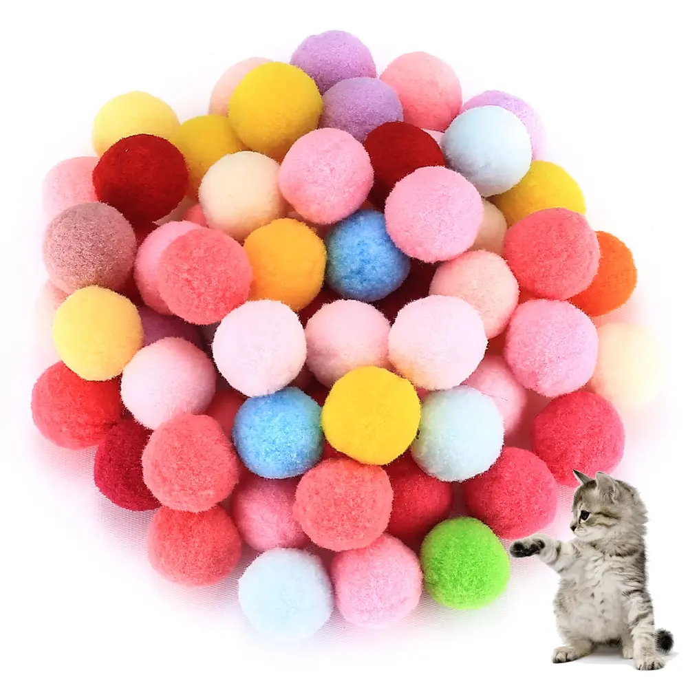 Mini Ponpon Kedi Oyuncak Topu 5 cm ( 2 Adet ) – Yumuşak Renkli Sessiz Kedi Oyun Topu