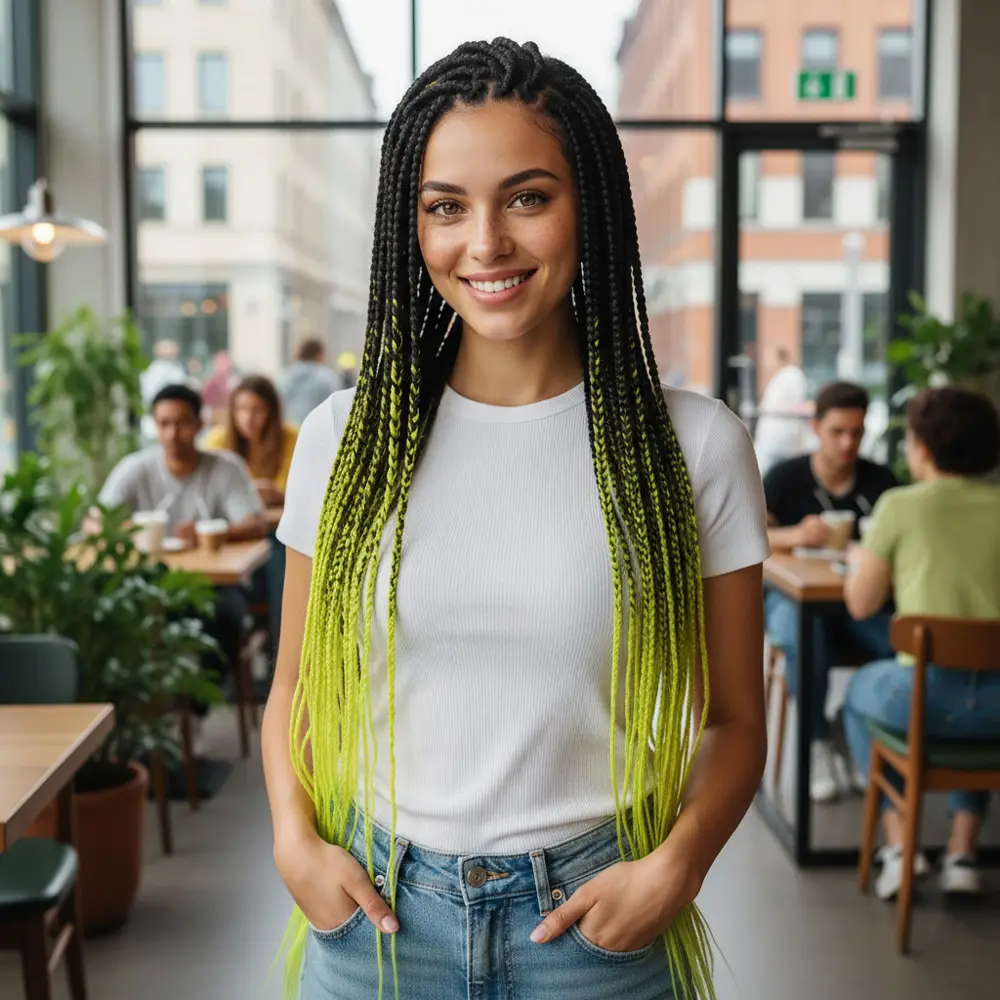 Afrika Örgüsü Ve Rasta İçin Sen Ombreli  / Siyah / Neon Sarı 2