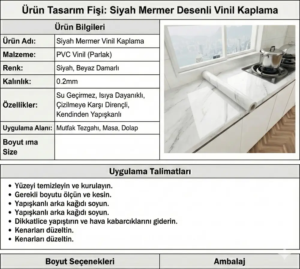 Beyaz Mermer Desenli Yapışkanlı Tezgah Folyosu (3 mt.x 60 cm) 3