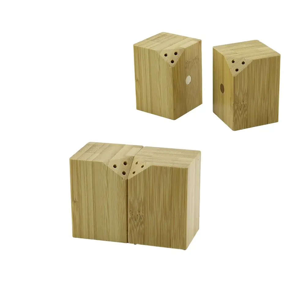 BAHARATLIK TUZLUK 5X5CM Y:7CM 2Parça MIKNATISLI İKİZ AHŞAP BAMBU BAHARATLIK TUZLUK