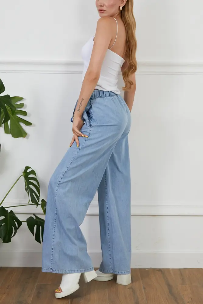 Kadın Rahat Kesim Beli Lastikli İ̇nce Kot Pantolon 4