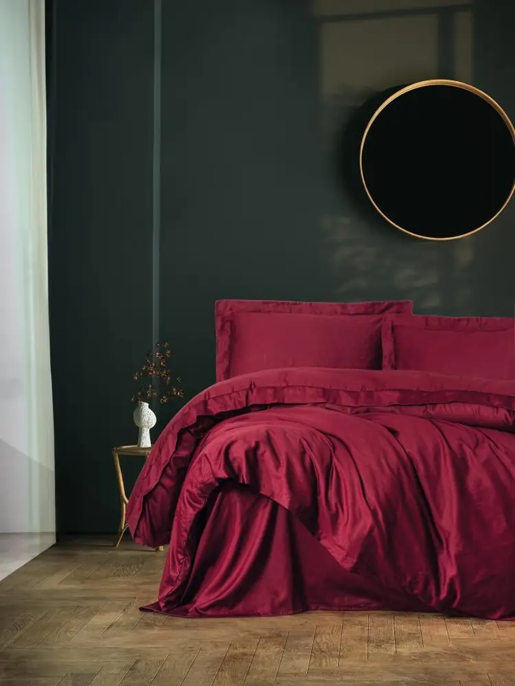 Elegant Bordo Çift Kişilik Saten Nevresim Takımı 2