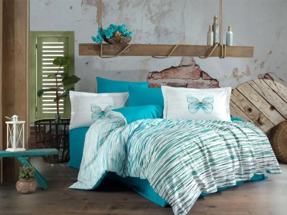 Kingsize Poplin Nevresim Eldora Turkuaz