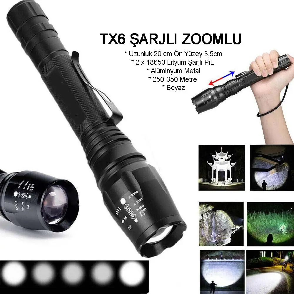 Profesyonel Tx6 Şarjlı Zoomlu El Feneri Wt-241 2