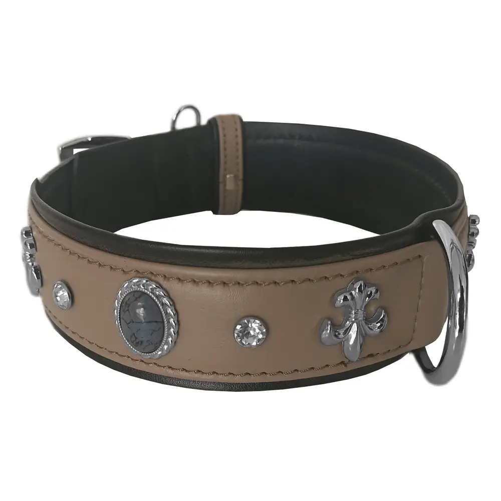 Deri Doğal Taşlı Köpek Boyun Tasması 28-33 cm X-Small Taba 3