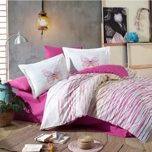 Kingsize Poplin Nevresim Eldora Fuşya