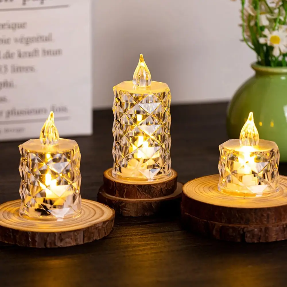 Led Mum Şeffaf Kristal LED Mum Pilli Alevsiz Çay Mumu Düğün Doğum Günü Ortam Işığı Mini 5