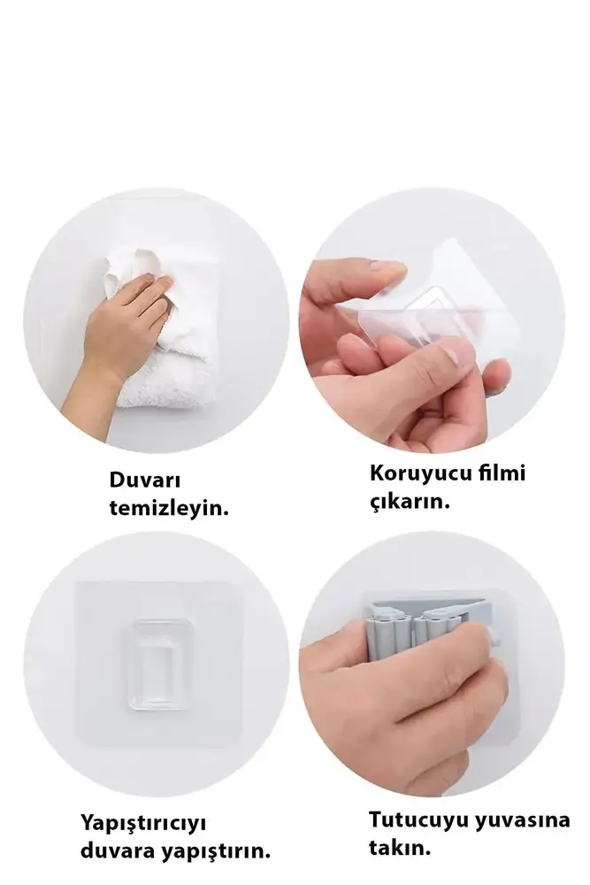 3 Lü Renkli Yapışkanlı Mop Fırça Çek pas Sap Tutucu Organizer Mutfak Banyo Düzenleyici 5