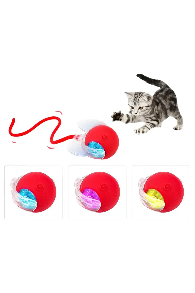 Hareketli Şarjlı Işıklı 360 Derece Dönen Akıllı Oyun Topu Kuyruklu İnteraktif Kedi Köpek Oyun Topu 5