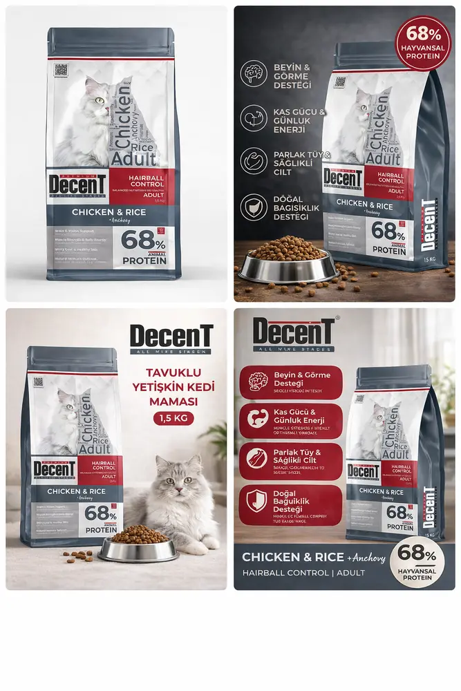 Decent Tuklu Yetişkin Kedi sı 1,5 Kg Control Tuk & Pirinç Yetişkin Kedi sı 4