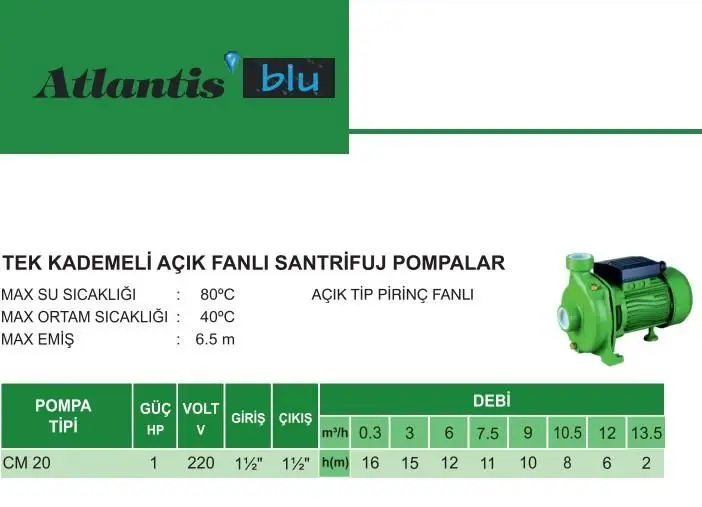 Atlantis CM20 1 HP Tek Kademeli Santrifuj Pompa 2