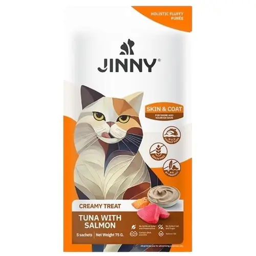 Jinny Creamy Skin Coat Ton Balıklı ve Somonlu Kedi Sıvı Ödül sı 5x15 gr