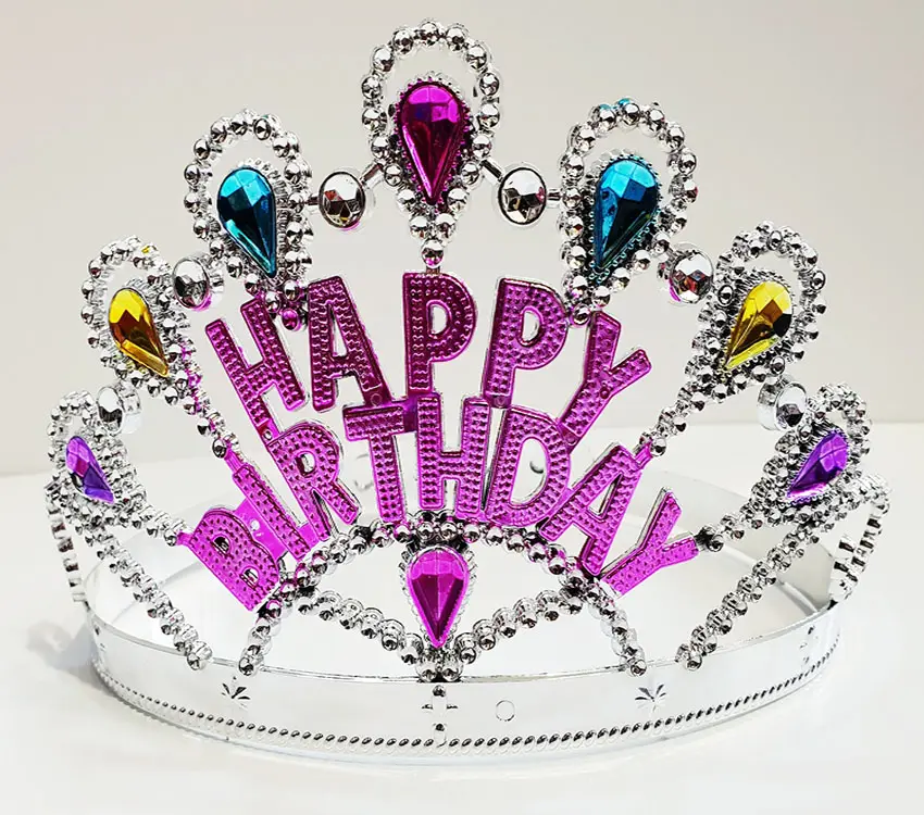 Gümüş Renk Happy Birthday Yazılı Doğum Günü Tacı 60 cm 2