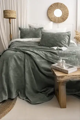 Şaheser Home Collection Yatak Örtüsü Çift Kişilik İt Yeşil
