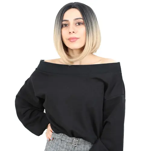 Kahkülsüz Düz Kısa Fiber Sen Peruk / Siyah / Balköpüğü Ombreli