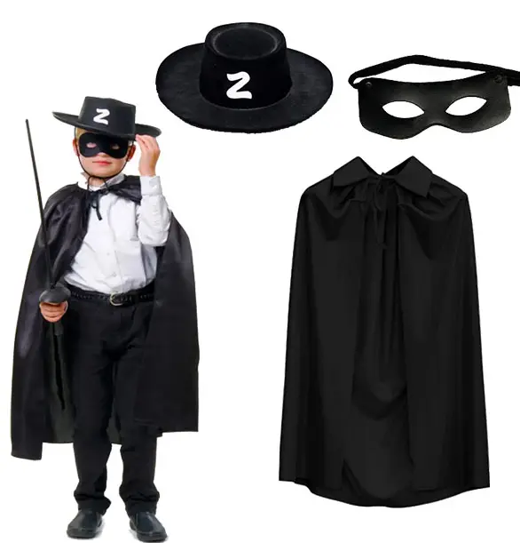 Zorro Pelerini Şapkası ve Maske Seti Çuk Boy