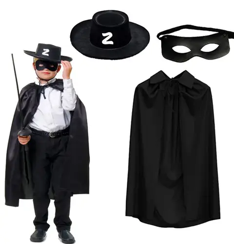 Zorro Pelerini Şapkası ve Maske Seti Çuk Boy