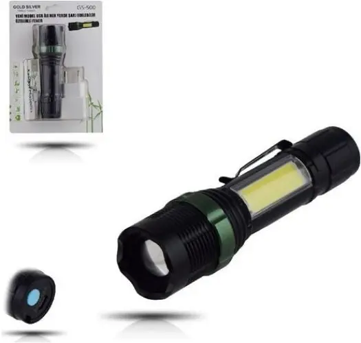 Metal El Feneri USB Şarjlı 4 Kademeli Zoomlu GS 500 3
