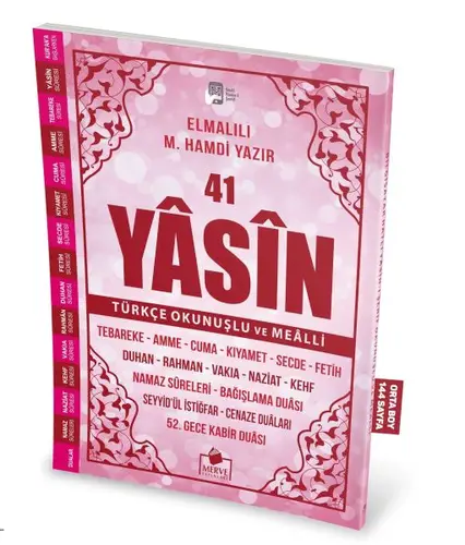 41 Yasin Türkçe Okunuşlu ve Mealli-Pembe Kapak Orta Boy